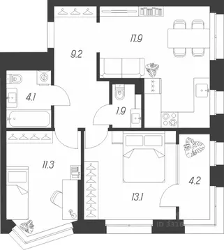 2-к кв. Тульская область, Тула ул. Михеева (61.7 м)