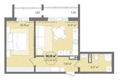 2-к кв. Челябинская область, Челябинск ул. Труда, 15 (54.61 м)