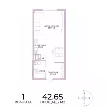 1-к кв. Пензенская область, Пенза Побочинская ул., с17 (42.65 м)