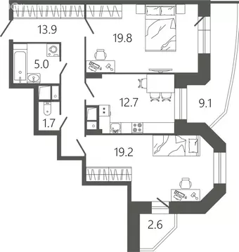 2-комнатная квартира: Подольск, микрорайон Климовск, Советская улица, ...