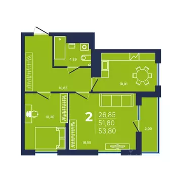 2-к кв. Башкортостан, Уфа просп. Дружбы Народов, 51 (53.5 м)