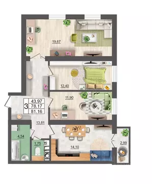 3-к кв. Смоленская область, Смоленск Максимум жилой комплекс (81.16 м)