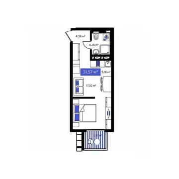 1-к кв. Приморский край, Владивосток Визионер жилой комплекс (31.57 м)