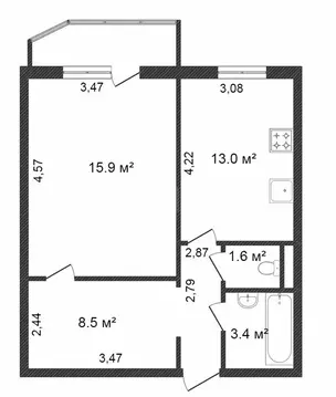 1-комнатная квартира: Тюмень, улица Пермякова, 78к1 (44.8 м)