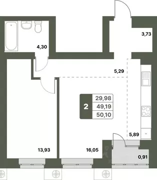2-к кв. Башкортостан, Уфимский район, с. Миловка  (50.1 м)