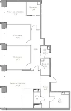 3-к кв. Москва Коллекция Лужники жилой комплекс (122.4 м)