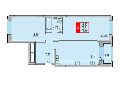 2-к кв. Тверская область, Тверь Петербургское ш. (77.7 м)