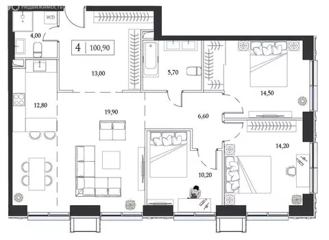 3-комнатная квартира: Москва, проспект Андропова, 9/1 (100.9 м)