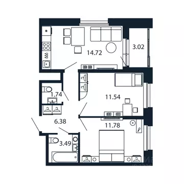 2-к кв. Ленинградская область, Ломоносовский район, Аннинское ...