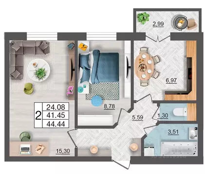 2-к кв. Смоленская область, Смоленск Максимум жилой комплекс (44.44 м)