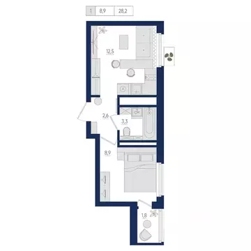 1-к кв. Башкортостан, Уфа ул. Евгения Столярова, 13 (28.2 м)