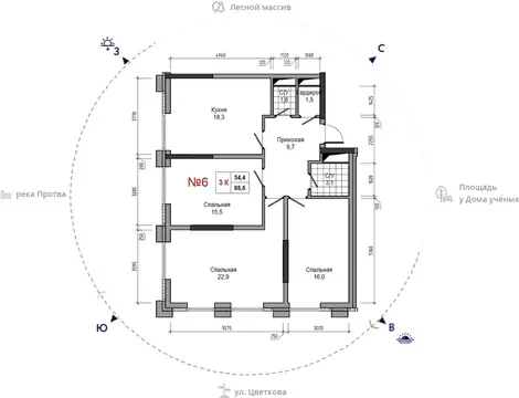 3-к кв. Калужская область, Обнинск ул. Усачева (88.6 м)