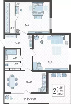 2-к кв. Краснодарский край, Краснодар Уральская ул., 100/6 (83.21 м)