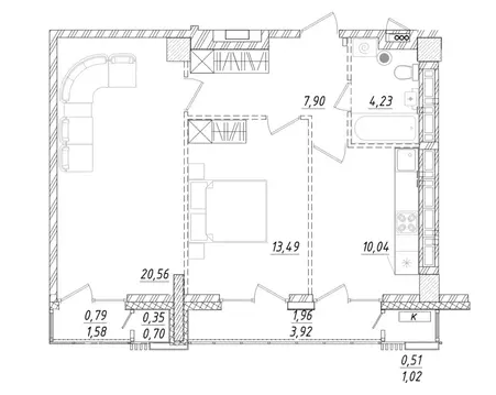 2-к кв. Приморский край, Владивосток ул. Достоевского (59.83 м)