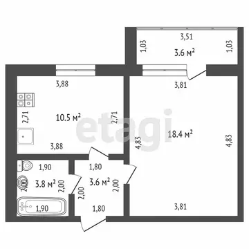 1-комнатная квартира: Мирное, Тепличная улица, 22 (40.5 м)