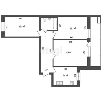 3-комнатная квартира: Тюмень, Широтная улица, 148к3 (61.8 м)