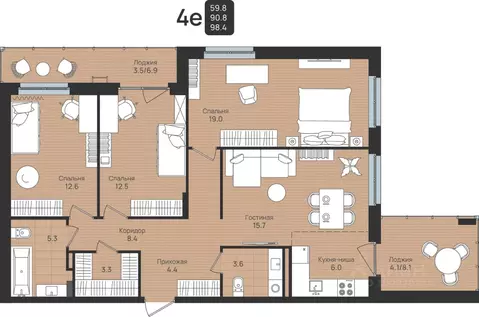 4-к кв. Пермский край, Пермь ул. Космонавта Беляева, 210 (98.4 м)