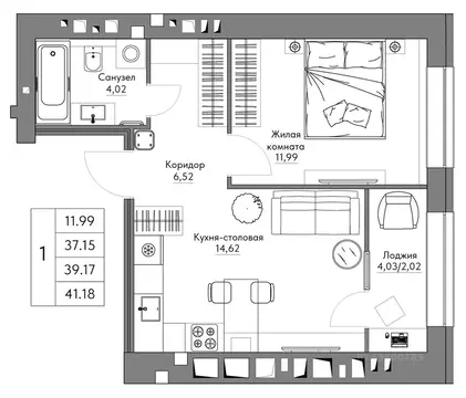 1-к кв. Калужская область, Калуга Жилыеы Острова кв-л,  (41.18 м)