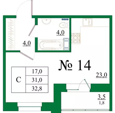 Студия Ленинградская область, Гатчина Красносельское ш., 4А (32.8 м)
