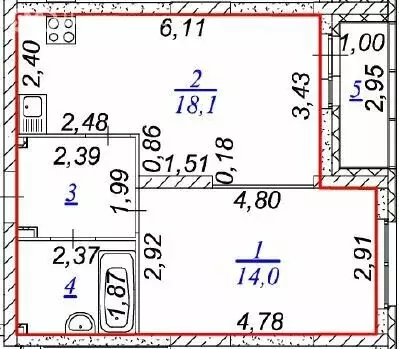 1-комнатная квартира: Екатеринбург, улица Крауля, 170 (41.1 м)
