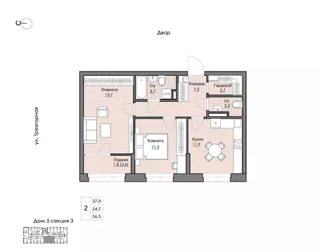 2-к кв. Хабаровский край, Хабаровск Воронежская ул., 159А (56.5 м)