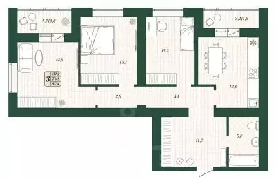 3-к кв. Самарская область, Волжский район, Смышляевка городское ...