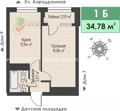 1-к кв. Татарстан, Набережные Челны ул. Жданова, 3 (34.78 м)