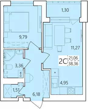 2-к кв. Башкортостан, Уфа Затон жилрайон, Волна жилой комплекс (38.36 ...