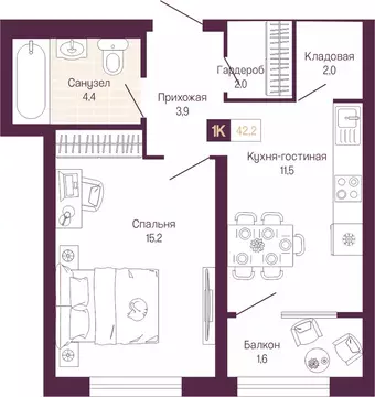 1-комнатная квартира: Нижний Новгород, Нижегородский район (40.6 м)