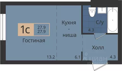 Студия Пермский край, Пермь ул. Оборонщиков, 6 (27.9 м)