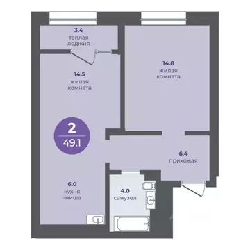 2-к кв. Красноярский край, Красноярск ул. Кутузова (45.7 м)