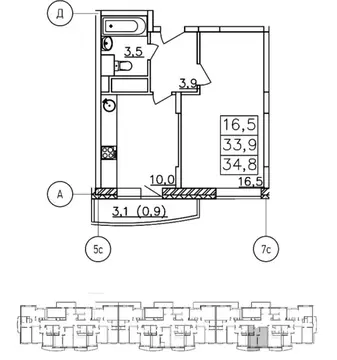 1-к кв. Московская область, Лобня ул. Колычева, 7 (34.0 м)