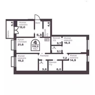 4-к кв. Челябинская область, Челябинск просп. Ленина, 19В (113.7 м)
