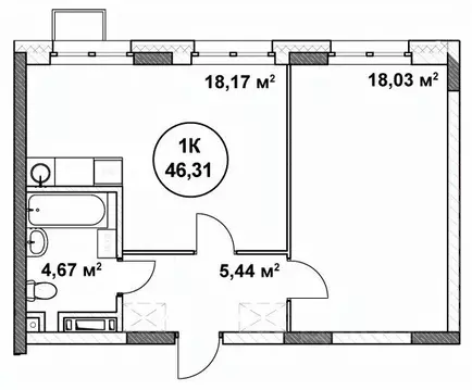 1-к кв. Нижегородская область, Нижний Новгород ул. Родионова (46.31 м)
