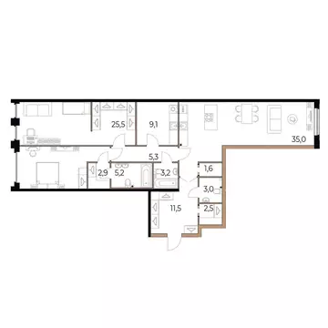2-комнатная квартира: Череповец, Рыбинская улица, 69 (121.2 м)