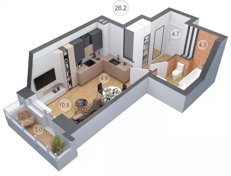 1-к кв. Воронежская область, Семилуки  (26.2 м)