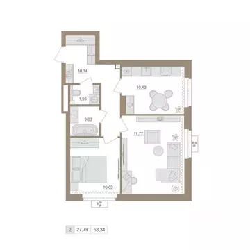 2-к кв. Башкортостан, Уфа бул. Яркий (53.34 м)