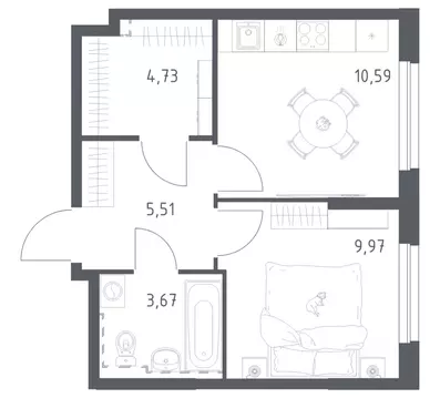 1-к кв. Башкортостан, Уфа ул. Рашита Манурова (34.47 м)