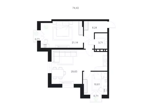 2-к кв. Дагестан, Каспийск ул. М. Халилова, 1А (74.43 м)