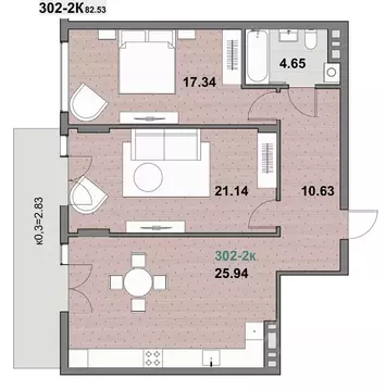 2-к кв. Калининградская область, Зеленоградск ул. Гагарина (82.53 м)