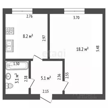 1-к кв. Башкортостан, Стерлитамак ул. Худайбердина, 101Б (34.6 м)