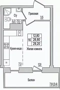 1-к кв. Псковская область, Псковский муниципальный округ, д. ...