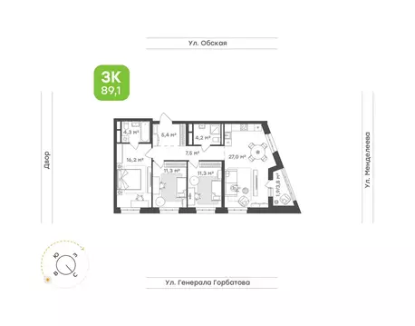 3-комнатная квартира: Уфа, улица Авроры, 30 (89.1 м)