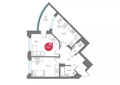 2-к кв. Пермский край, Пермь Советская ул., 16 (65.2 м)
