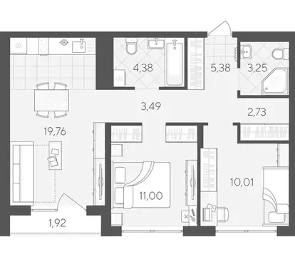 2-комнатная квартира: Тюмень, улица Геннадия Райкова, 21 (61.92 м)