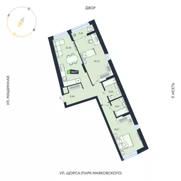 2-к кв. Свердловская область, Екатеринбург ул. Машинная, 1В/4 (84.77 ...