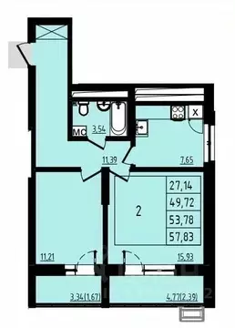 2-к кв. Башкортостан, Уфа Затон-Восточный жилрайон, Новаленд мкр,  ...