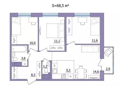 4-к кв. Карелия, Петрозаводск Перевалка-2 мкр,  (68.5 м)