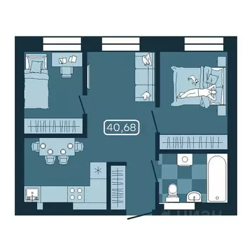 2-к кв. Приморский край, Владивосток ул. Борисенко, 100Кс1 (40.68 м)