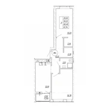 2-к кв. Калининградская область, Зеленоградск  (61.74 м)